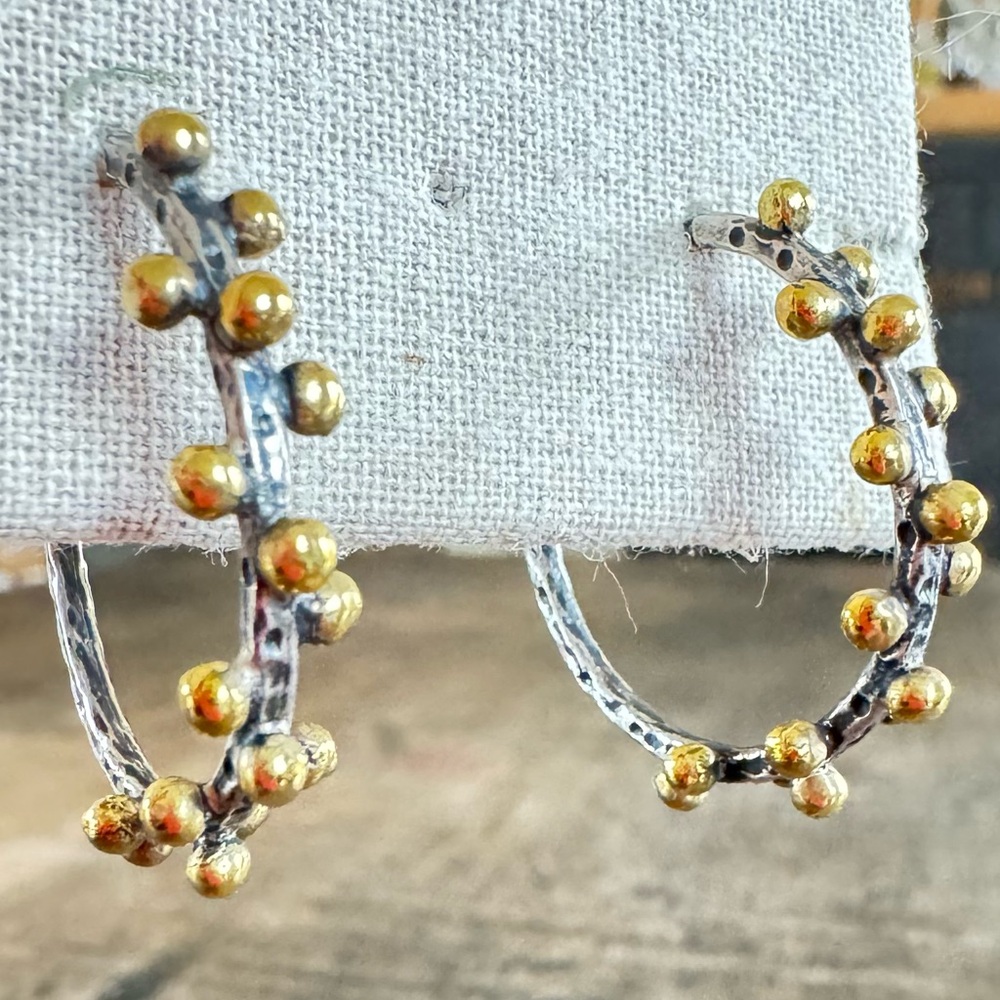 Silver Hoop Earrings with Gold Ball Details